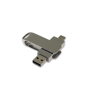 USB 2.0- флешка на 128 Гб поворотный механизм 2 в 1, c дополнительным разъемом Type-C с одноцветным металлическим клипом, серебристый