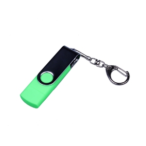 USB-флешка на 32 Гб поворотный механизм, c двумя дополнительными разъемами MicroUSB и TypeC, зеленый