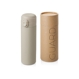 Вакуумная термокружка Waterline c кнопкой «Guard», 400 мл, тубус, бежевый